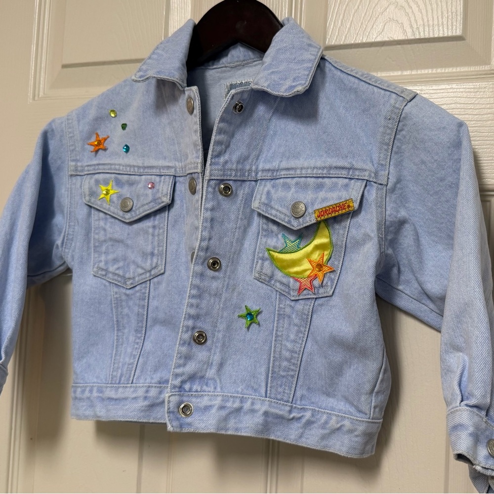 Jordache 90s Light Blue Denim Jacket with Moon & Star Appliqués